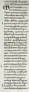 Westgotische Schrift in einem 915 geschriebenen Codex (Isidor von Sevilla, Sententiae). Madrid, Biblioteca Nacional, 10067, fol. 83r