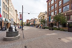 Ithaca Commons looking east from Cayuga Street with a Martin Luther King Jr. sculpture on the left Ithaca Commons view.jpg