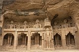 Rockcut Statues of Jain thirthankaras in rock niches on the southern side of the fort walls