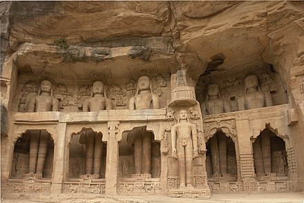 Rock carved Jain statues at Siddhachal Caves inside Gwalior Fort.