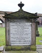 John Wilson's grave, Burns's printer. John Wilson gravestone, Robert Burns' first printer, the High Kirk, Kilmarnock.JPG
