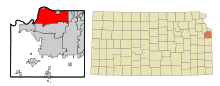 Johnson County Kansas Incorporated and Unincorporated areas Shawnee Highlighted.svg