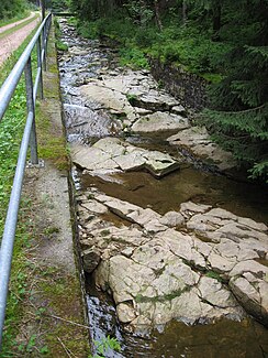 Place of the Jugelbach in the Lehmergrund with cascades of hard quartz phyllite