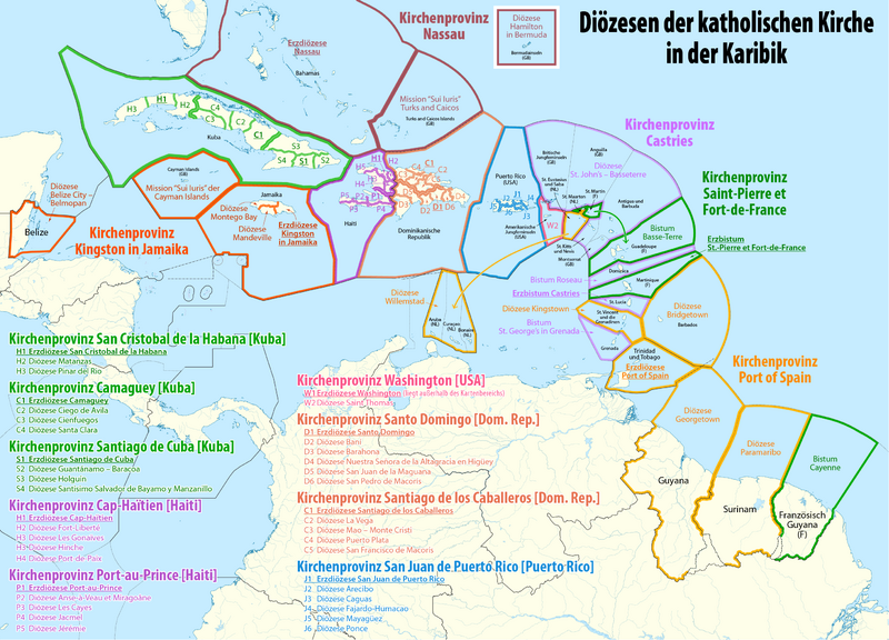 File:Karte Kirchenprovinzen und Diözesen der Karibik Suriname Neutral.png