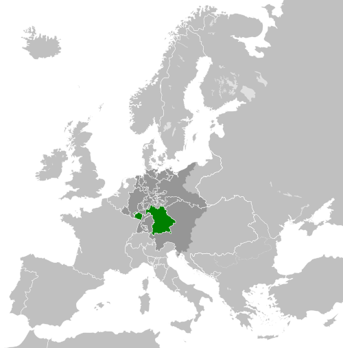 The Kingdom of Bavaria (green) within the German Confederation (dark grey) in 1815