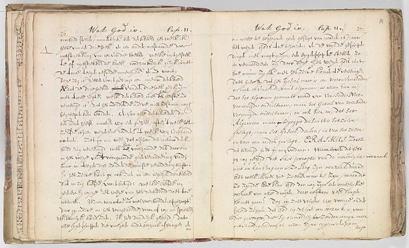 File:Korte verhandeling van God, de mensch, en deszelvs welstand - KB 75 G15 - folios 018v (left) and 019r (right).jpg