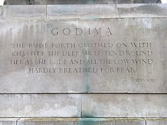 Lady Godiva Statue Coventry plinth S side.JPG