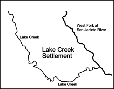 Map of the Lake Creek Settlement (1830s -1840s) in Texas. Lake Creek Settlement Map.tiff