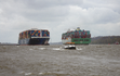 Large container ships CMA CGM Magellan and CSCL Venus ship meeting on the Elbe, April 2014