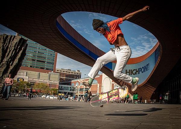 Skater in front of the Barclays Center in Brooklyn, New York (2019)