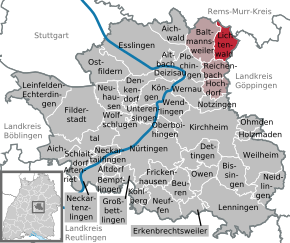 Poziția Lichtenwald pe harta districtului Esslingen