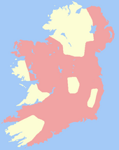 Lordship of Ireland in pink in around 1300; Areas outside of that remained independent kingdoms Lordship of Ireland, 1300.png