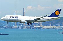 Boeing 747-400 Lufthansa в аэропорту Гонконг