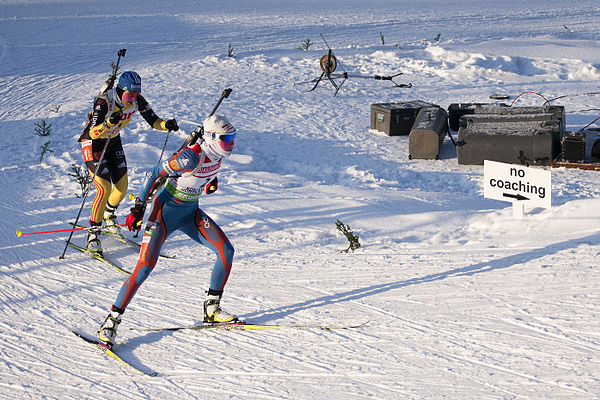 Magdalena Neuner and Kaisa Mäkäräinen during the 2012 World Championships in Kontiolahti, North Karelia, Finland