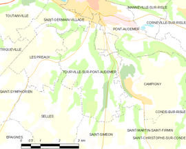 Mapa obce Tourville-sur-Pont-Audemer