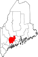 ケネベック郡の位置を示したメイン州の地図