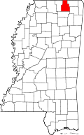 ティッパー郡の位置を示したミシシッピ州の地図