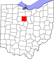 Kort over Ohio med Crawford County markeret