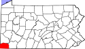 Harta statului Pennsylvania indicând comitatul Greene
