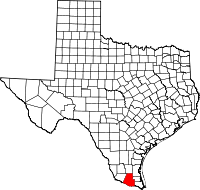 Map of Teksas highlighting Hidalgo County
