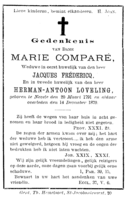Marie Comparé doodsprentje uit 1879