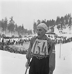 Martti Lauronen vuoden 1938 Lahden MM-kisojen 15 kilometrillä.