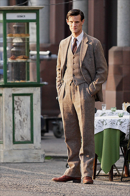 Actor Matt Smith wearing a traditional English suit.