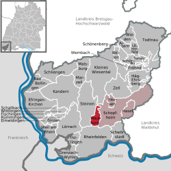 Elhelyezkedése Baden-Württemberg térképén