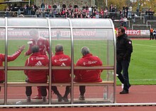 Scholl (right) coaching Bayern Munich II in 2009 Mehmet Scholl Trainer.jpg