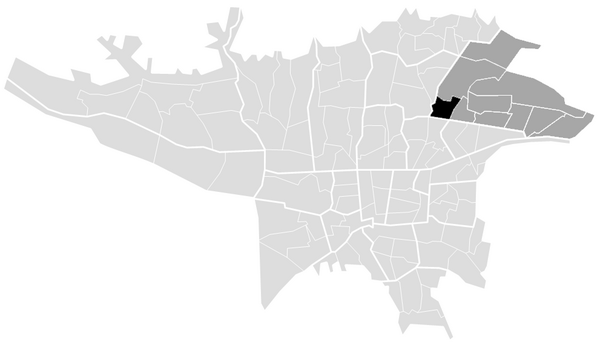 Location of Mehran (black) in Municipal District No. 4 (dark grey) of Tehran metropolis Mehran district.PNG
