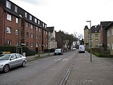 Blick von der Wilhelmstraße in Gelsenkirchen-Erle in die Mittelstraße nach Westen