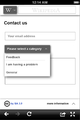 Contact us feedback page category menu expanded.