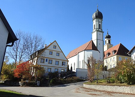Moorenweis, FFB Grunertshofen Pfarrhof, Pfarrkirche u Hofmarksschloss v O