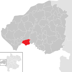 Lage der Gemeinde Moosdorf im Bezirk Braunau am Inn (anklickbare Karte)