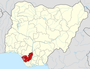 Harta statului Delta în cadrul Nigeriei