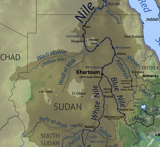 La zona de captación del Nilo en Sudán con Wadi Howar (centro)