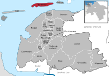 Localisation de Norderney sur la carte de la Frise-Orientale