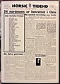 Norway's WW2 Resistance Museum, Oslo (Hjemmefrontmuseet). Norsk Tidend, Norwegian newspaper in London 1945-02-14, retaliation after Karl Marthinsen's murder. Lightened, stretched photo 2017-11-30.jpg