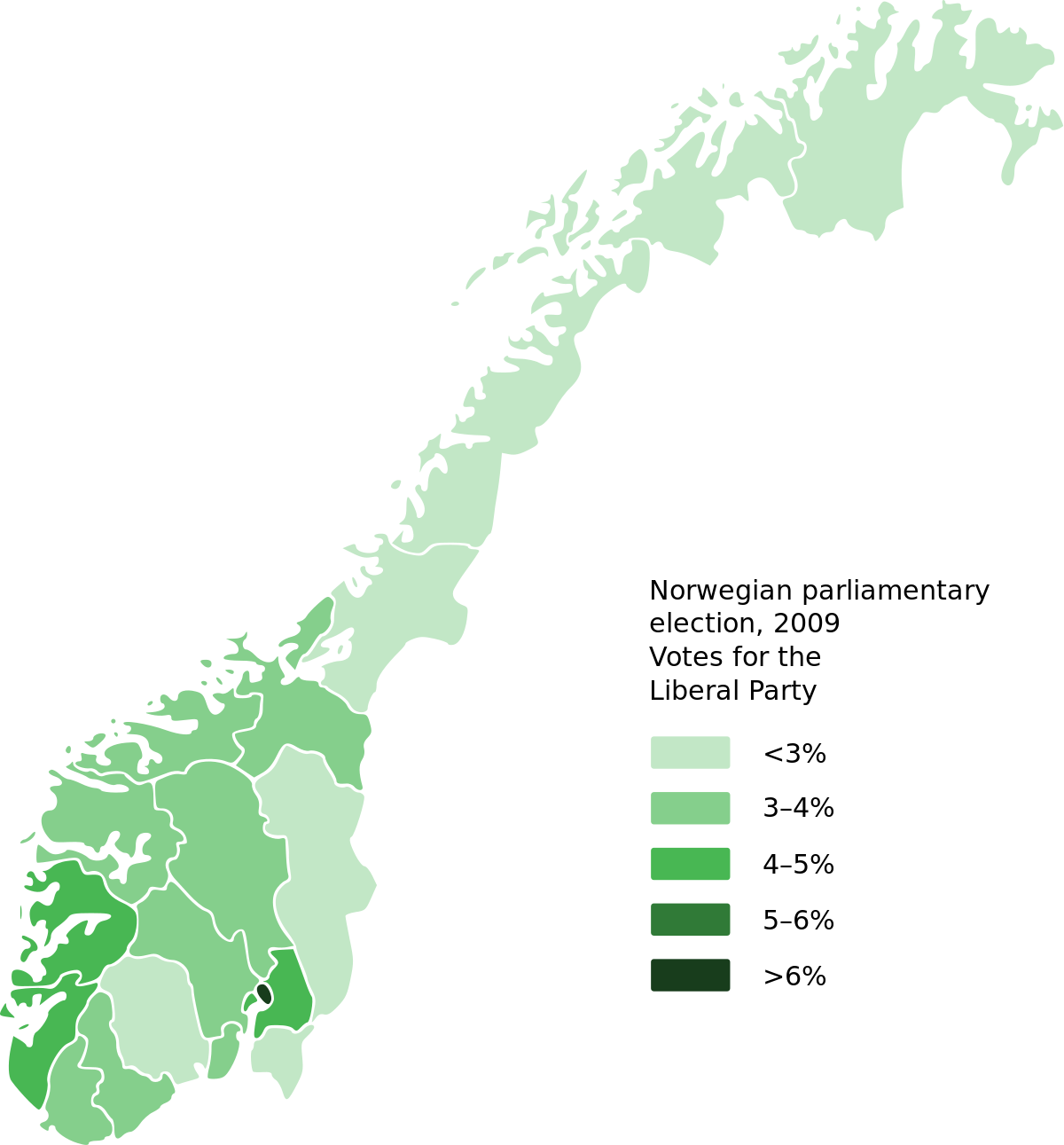 Карты 2009 года. Карта парламентских выборов в Норвегии.