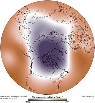 <span class="mw-page-title-main">Polar vortex</span> Persistent cold-core low-pressure area that circles one of the poles