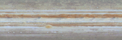 Image 9Atmosphere of JupiterAnimation: NASA/JPL/University of ArizonaA 14-frame clip showing the atmosphere of Jupiter as viewed from the NASA probe Cassini. Taken over a span of 24 Jupiter rotations between October 31 and November 9, 2000, this clip shows various patterns of motion across the planet. The Great Red Spot rotates counterclockwise, and the uneven distribution of its high haze is obvious. To the east (right) of the Red Spot, oval storms, like ball bearings, roll over and pass each other. East-west bands adjacent to each other move at different rates. Strings of small storms rotate around northern-hemisphere ovals. The large grayish-blue "hot spots" at the northern edge of the white Equatorial Zone change over time as they proceed eastward across the planet. Ovals in the north rotate counter to those in the south. Small, very bright features appear quickly and randomly in turbulent regions, possibly lightning storms. The smallest visible features at the equator are about 600 km (370 miles) across.More selected pictures