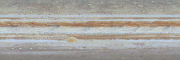 Animation montrant en accéléré les mouvements de la surface de Jupiter
