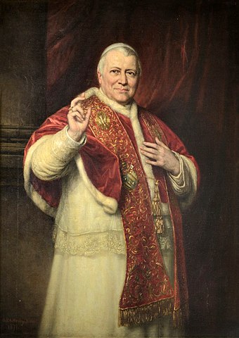 Pope Pius IX (1846–1878), during whose papacy the doctrine of papal infallibility was dogmatically defined by the First Vatican Council