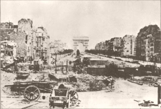 Paris in 1871 after the suppression of the Commune, showing an intact Arc de Triomphe