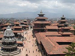 Tampilan mata burung dari Patan Durbar Square, salah satu Situs warisan dunia dari UNESCO