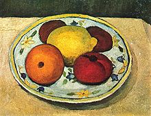 Stillleben mit Zitrone, Apfelsine und Tomate, um 1906 / 1907; Aquarell