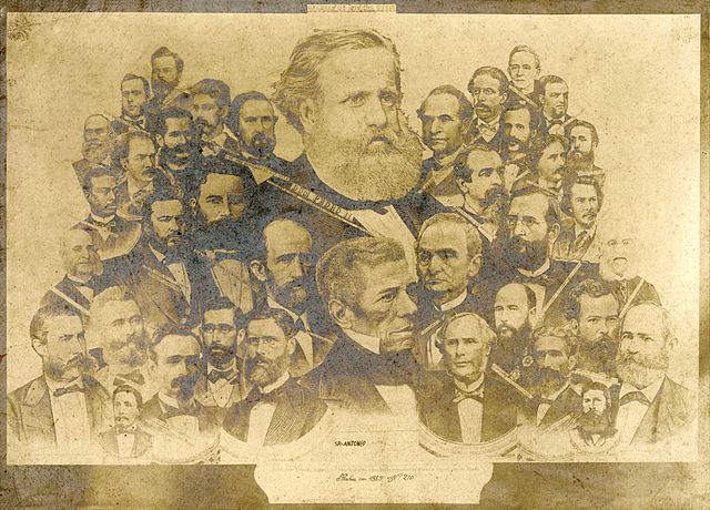 Emperor Pedro II surrounded by prominent politicians and national figures c. 1875