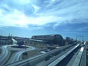 View of the main terminal of the PHX Sky Train from an approaching train.