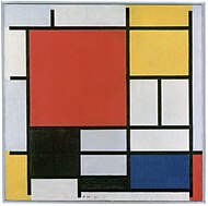 Piet Mondriaan, 1921: 'Compositie met groot rood vlak, geel, zwart, grijs en blauw', olieverf