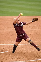 Fastpitch pitcher Megan Gibson pitching the ball in the "windmill" motion Pitching 3.jpg